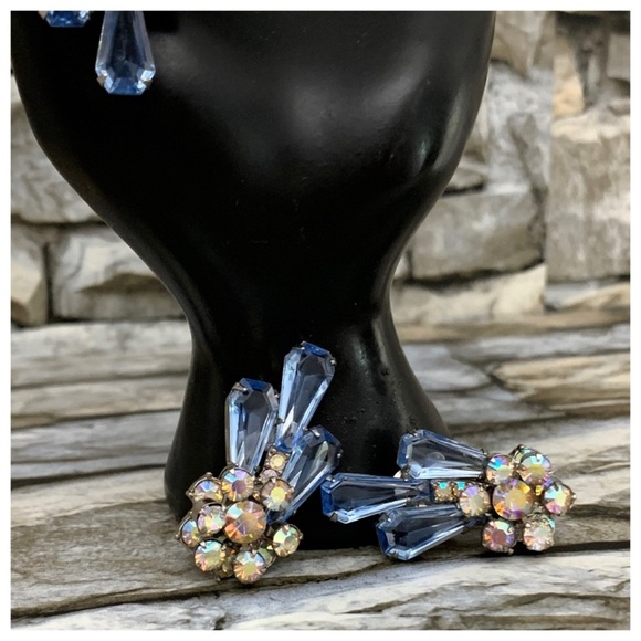 Verified Juliana D&E DeLizza Elster Floret Pentagon Rhinestones Brooch Earrings - Picture 9 of 16